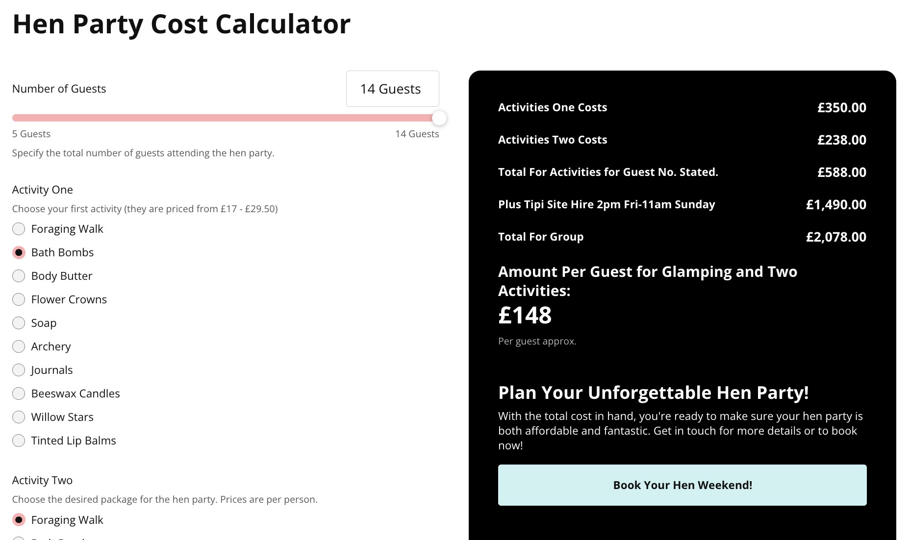 hen party cost calculator