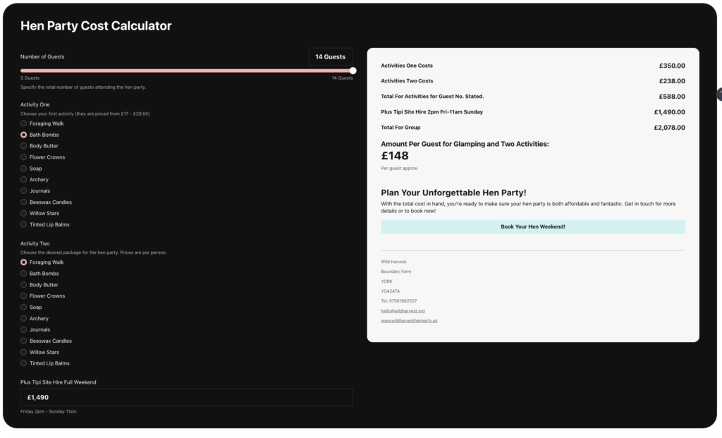 Hen party costing calculator